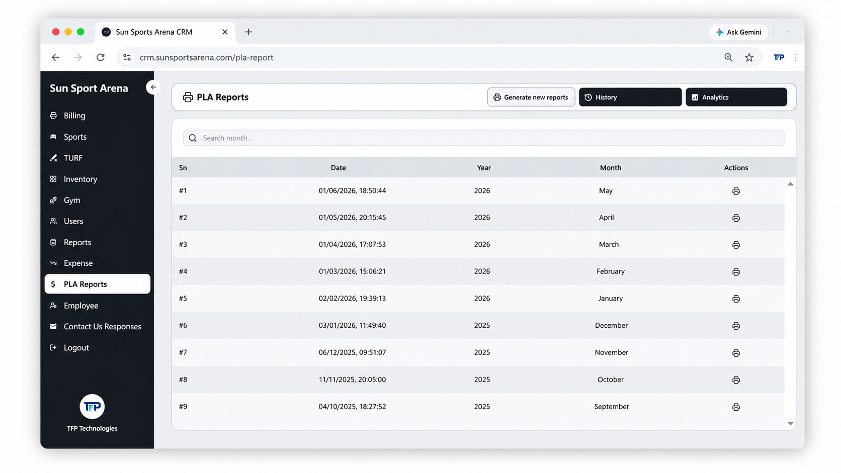 Sun Sport Arena Inventory Management CRM